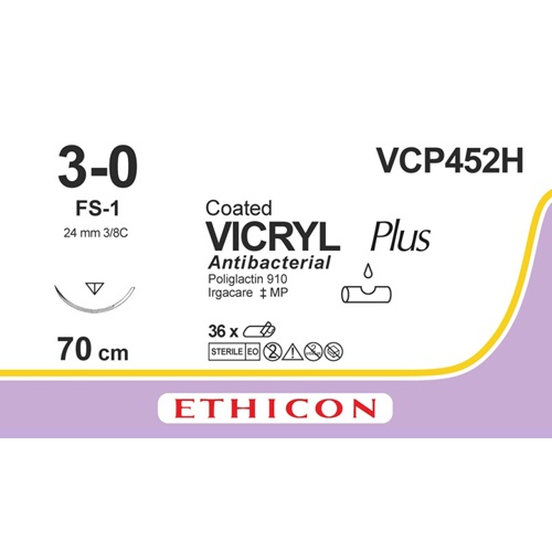 VCP452H Vicryl Plus 3-0 violet 70 cm – FS-1 naald (VCP452H) | 36 stuks - Afbeelding 1